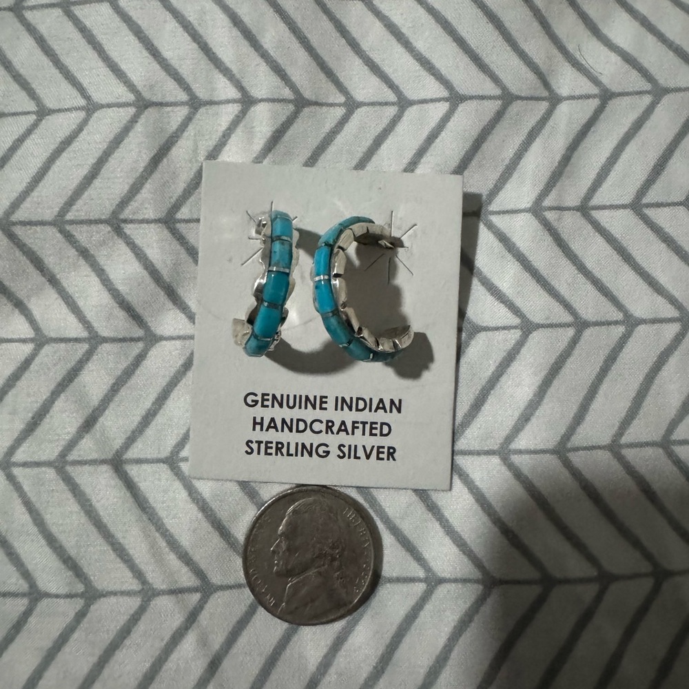 Sterling silver & Kingman turquoise Hoop Earrings